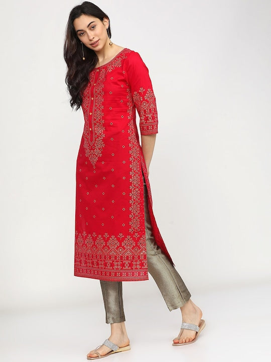Vishudh Women Red Ethnic Motifs Printed Kurta