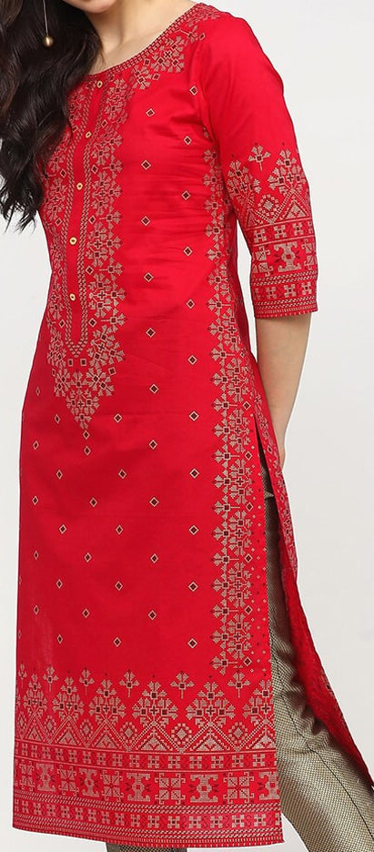 Vishudh Women Red Ethnic Motifs Printed Kurta