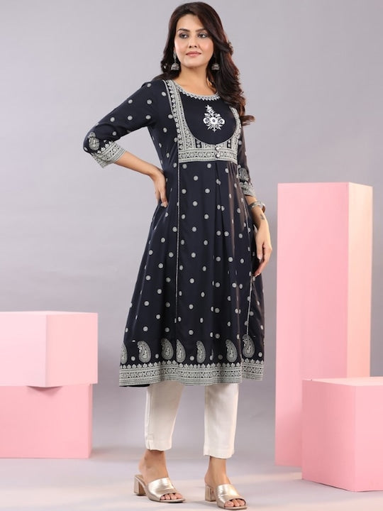 Juniper Ethnic Motifs Printed A-Line Kurta