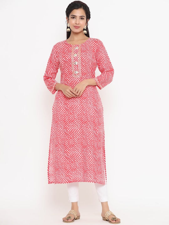 Yufta Women Red Ethnic Motifs Printed Chikankari Kurta
