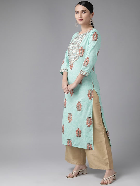 Yufta Women Blue Ethnic Motifs Printed Straight Kurta