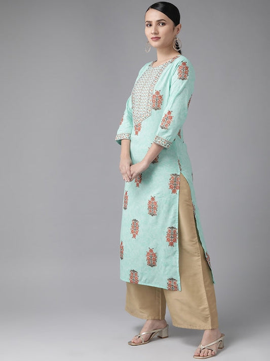 Yufta Women Blue Ethnic Motifs Printed Straight Kurta