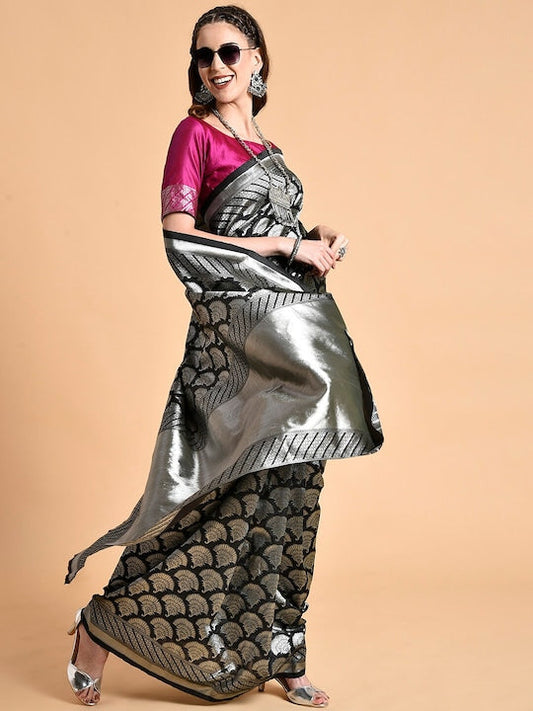 Sangria Black Heavy Work Zari Saree