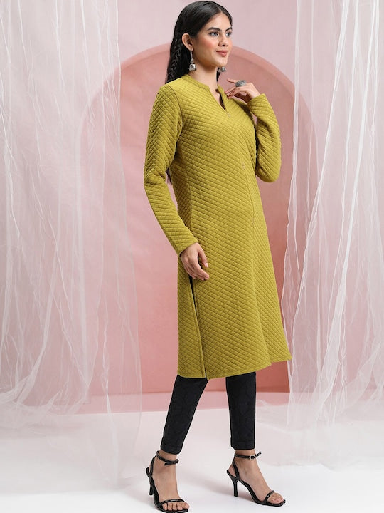 Vishudh Geometric Woven Design Mandarin Collar Straight Kurta