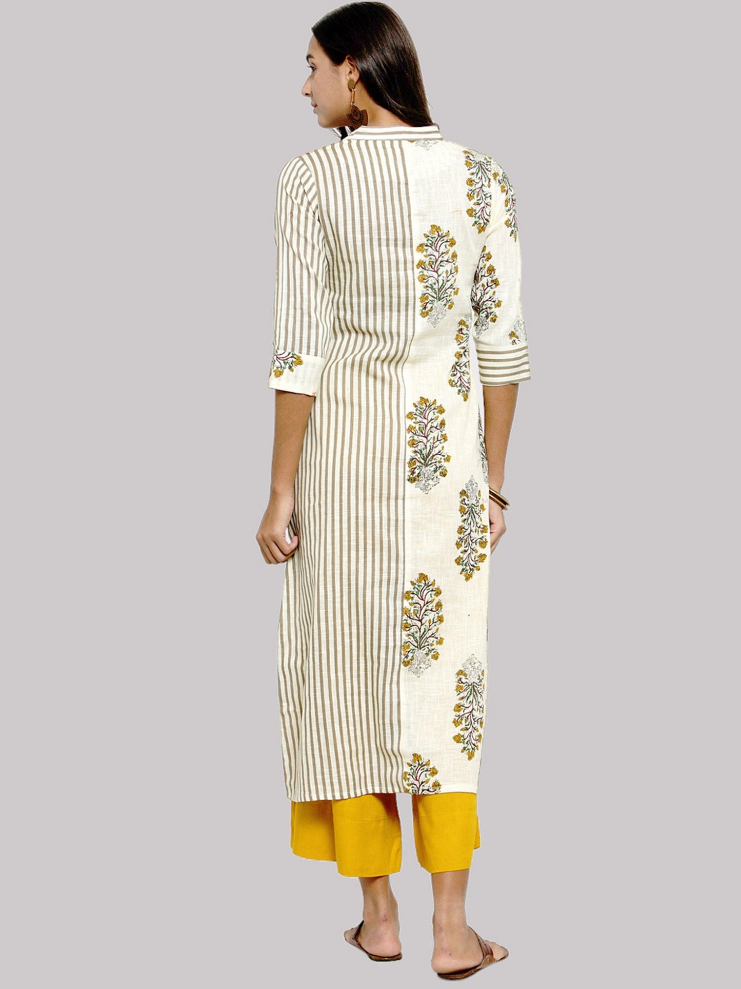 KSUT Beige Printed Straight Kurta