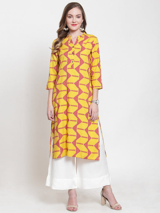 KSUT Mustard Printed Straight Kurta
