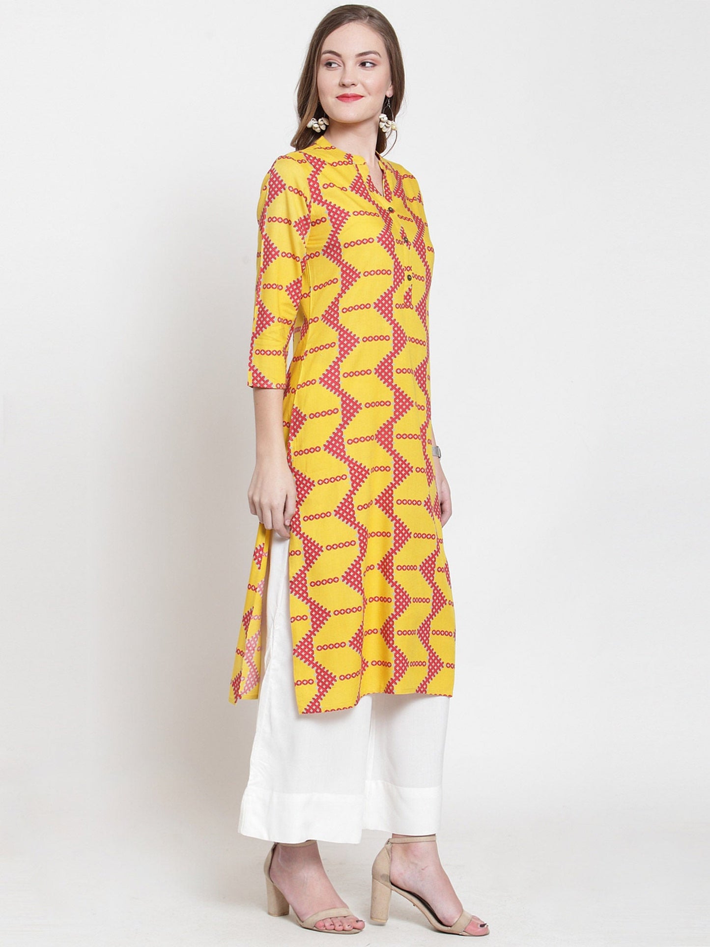 KSUT Mustard Printed Straight Kurta