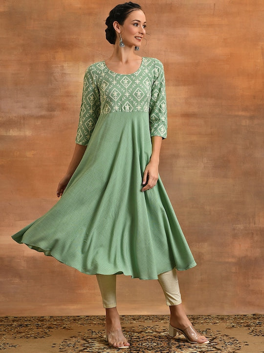 AKS Couture Geometric Yoke Design Embroidered Thread Work Anarkali Kurta