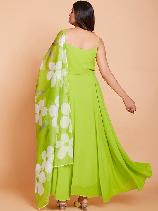 Fusionic Georgette Maxi Length Flared Gown Ethnic Dresses With Floral Printed Dupatta