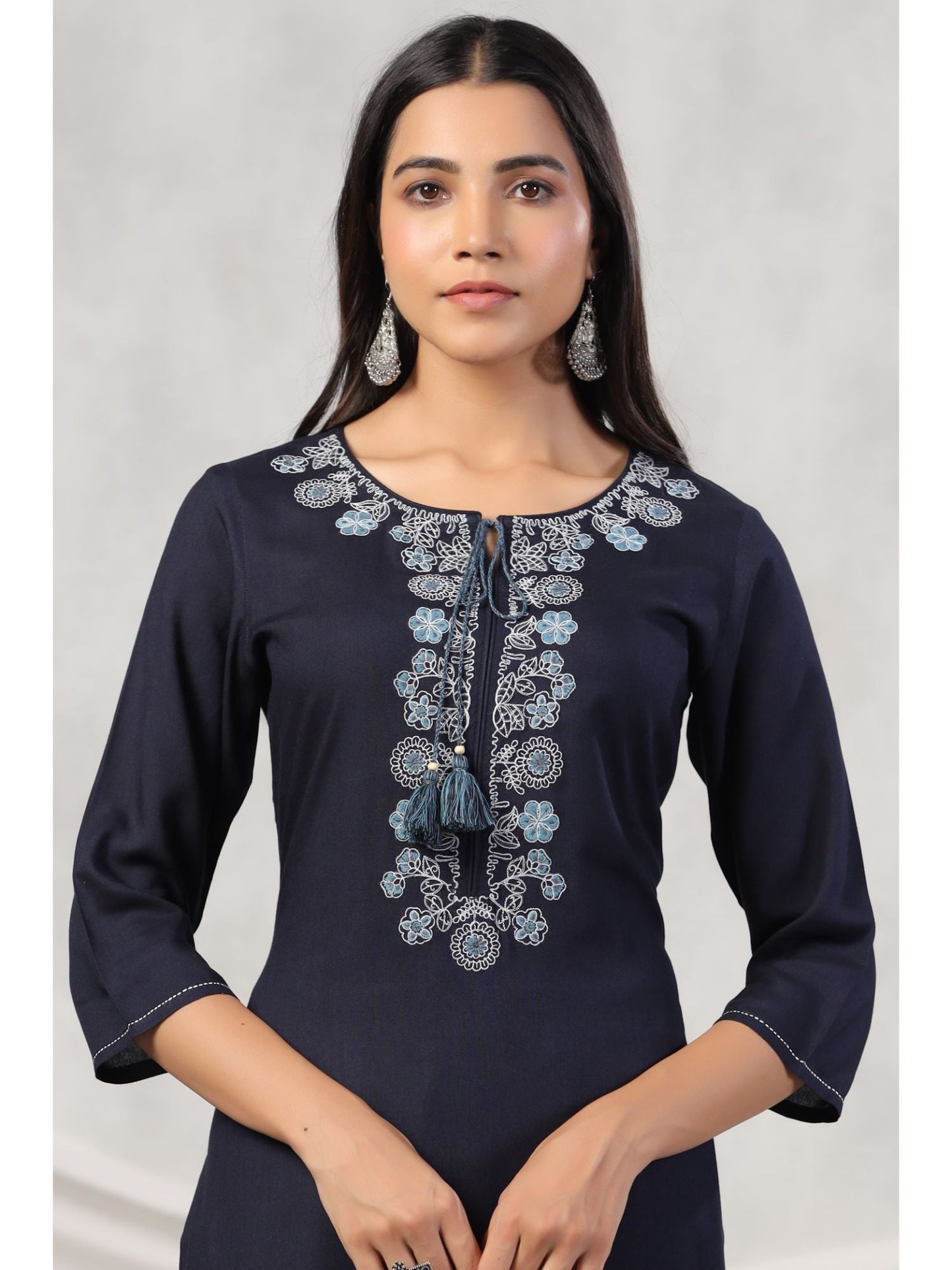 PIROH Womens Rayon Solid Straight Kurta - Navy Blue