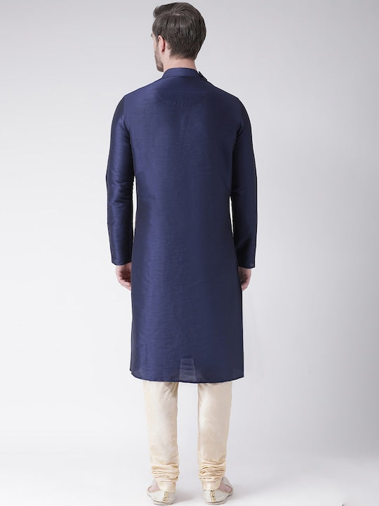 Deyann Men Navy Blue & Cream-Coloured Self Design Kurta with Churidar