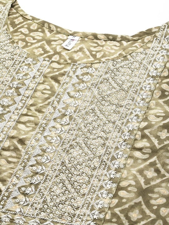 Yufta Ethnic Motifs Printed Regular Sequinned Pure Cotton Kurta with Trousers & Dupatta