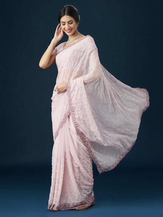 Kasee Embroidered With Mirror Work Zari Saree