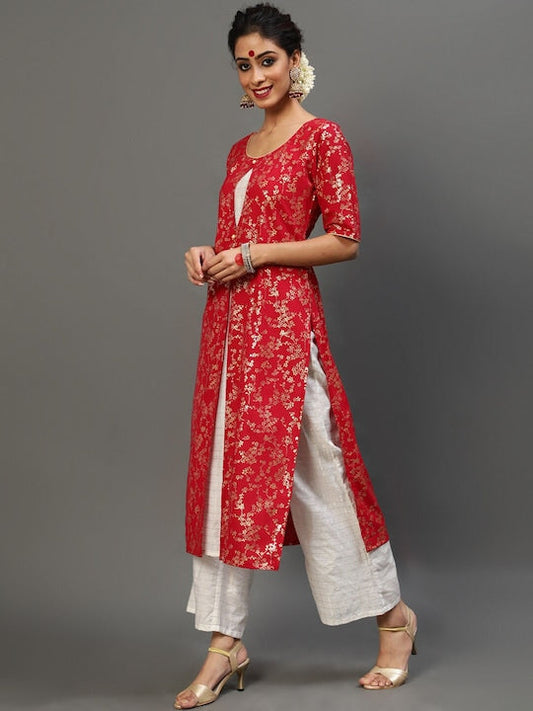 AKS Floral Printed Georgette Straight Kurta With Palazzos