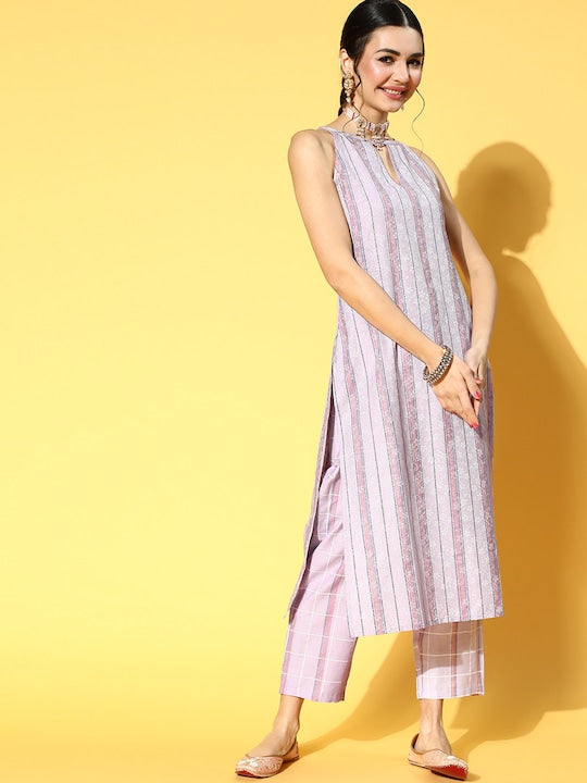 Yufta Women Pink Ethnic Motifs Printed Pure Cotton Kurta Set