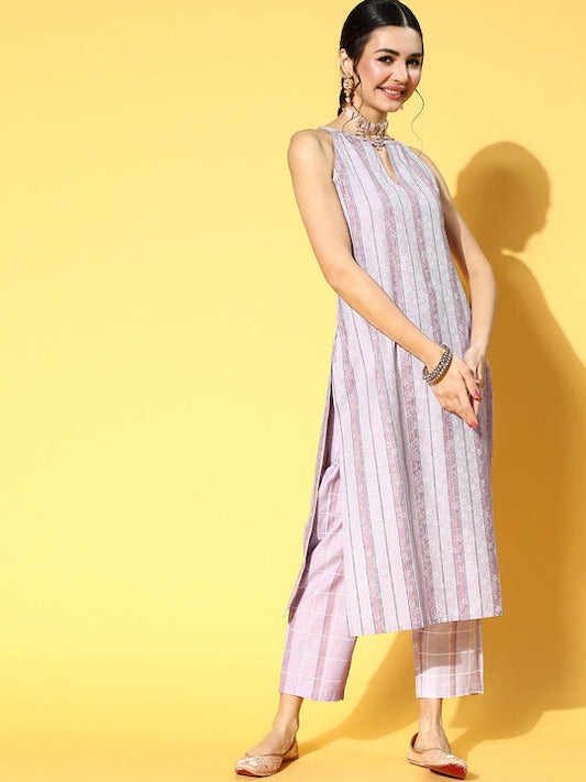 Yufta Women Pink Ethnic Motifs Printed Pure Cotton Kurta Set