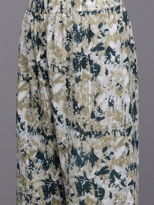 Varanga Women Printed Pleated Silk Georgette Kurta with Trousers & Dupatta
