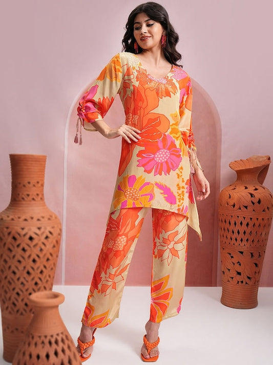 Vishudh Women Floral Printed Regular Kurta with Trousers & With Dupatta