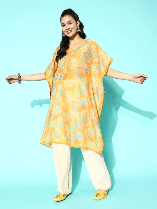 Yufta Ethnic Motifs Printed Flared Sleeves Sequinned Kaftan Kurta