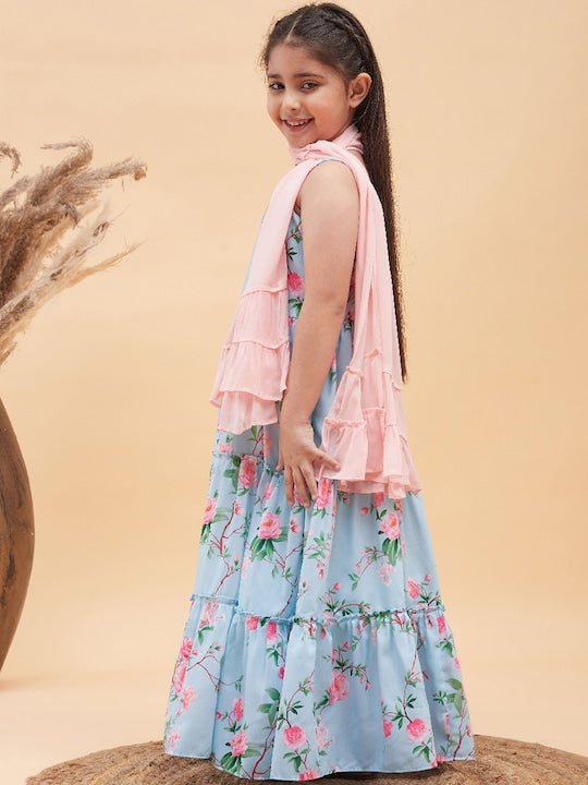 Vastramay Muslin Floral Printed Anarkali Ethnic Dress & Dupatta