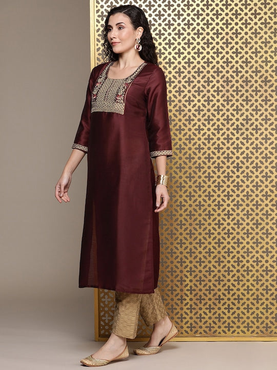 House of Pataudi Jashn Ethnic Motifs Yoke Design Thread Work Kurta