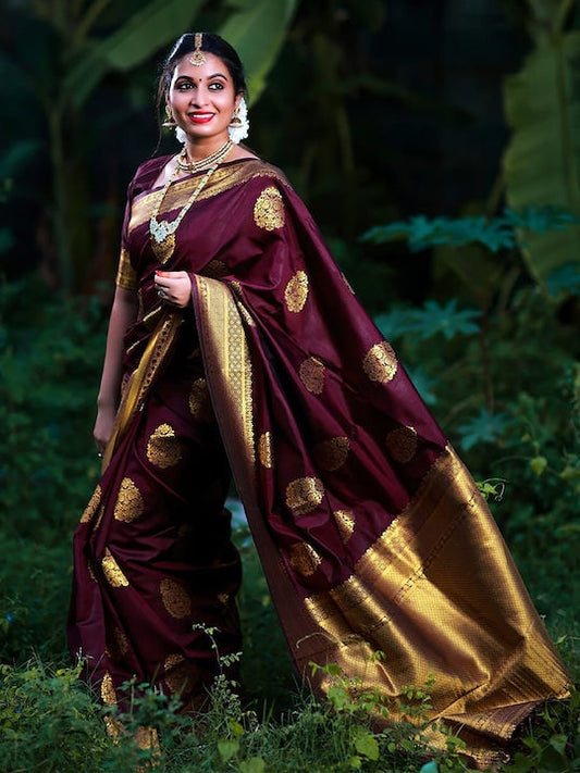 Anjaneya Sarees Ethnic Motifs Woven Design Zari Banarasi Saree