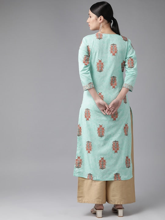 Yufta Women Blue Ethnic Motifs Printed Straight Kurta