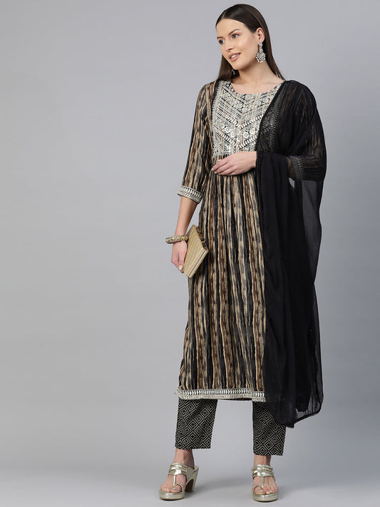 Readiprint Fashions Women Ethnic Motifs Yoke Design Pleated Sequinned Kurta with Palazzos & With Dupatta