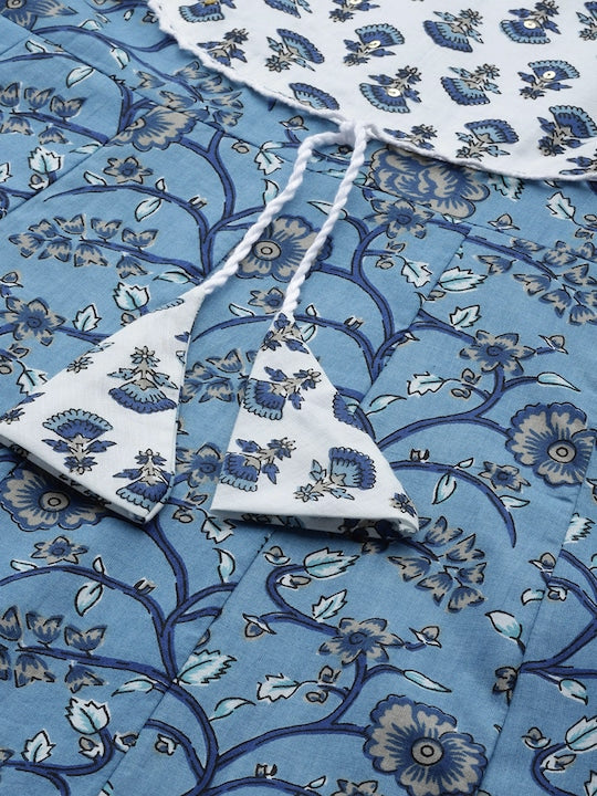 Yufta Floral Printed Sequinned Pure Cotton Kurta With Trousers & Dupatta