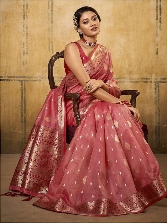 Satrani Ethnic Motifs Woven Design Zari Banarasi Saree