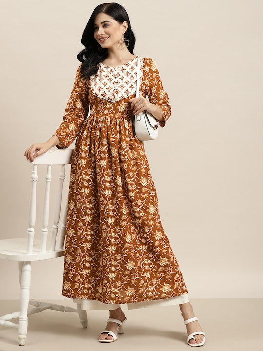 Here&now Women Ethnic Motifs Printed A-Line Kurta