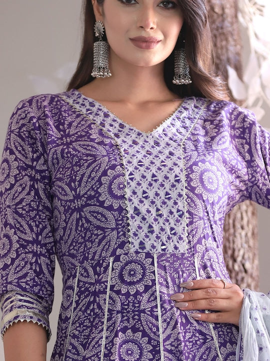 Singni Ethnic Motifs Embroidered V-Neck Three-Quarter Sleeves Pure Cotton Kurta Set