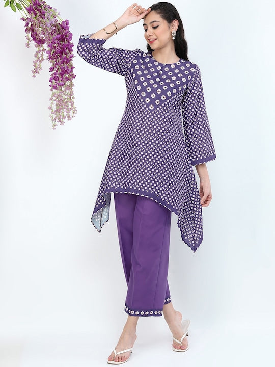 Vishudh Women Purple Ethnic Motifs Printed Kurti with Palazzo