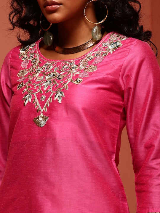 IMARA Floral Yoke Design Gotta Patti Straight Kurta