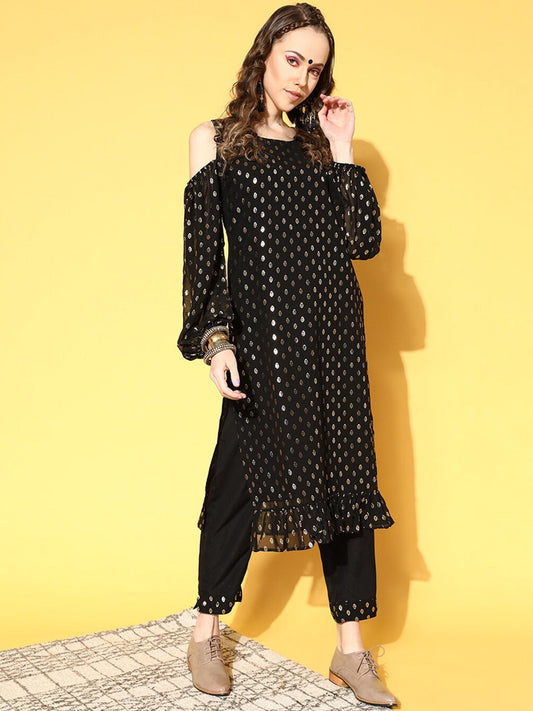 Ahalyaa Women Ethnic Motifs Printed Georgette Anarkali Kurta