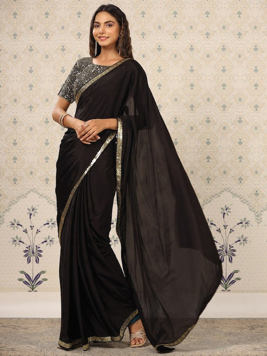 House of Pataudi Sequinned Pure Crepe Saree