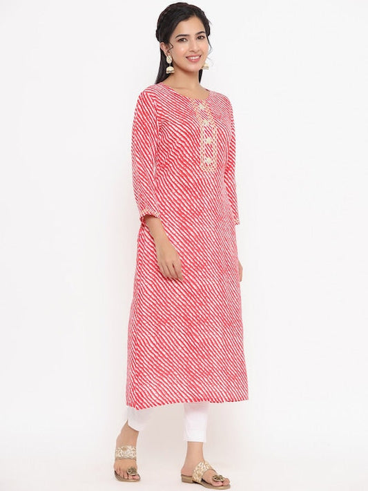 Yufta Women Red Ethnic Motifs Printed Chikankari Kurta