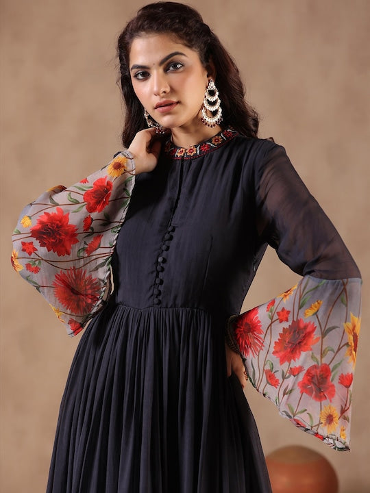 Scakhi Floral Printed Gathered Maxi Ethnic Dress