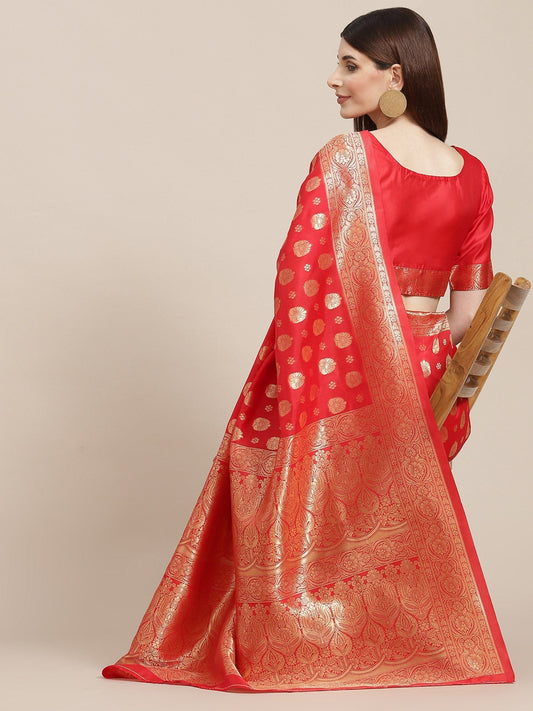 KSUT (House of Varanga) Red Woven Design Banarasi Silk Saree With Blouse Piece