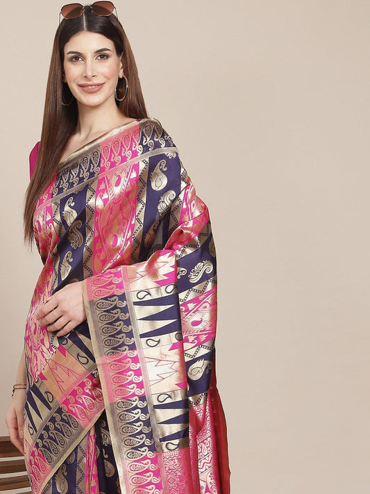 KSUT (House of Varanga) Multicolor Woven Design Banarasi Silk Saree With Blouse Piece
