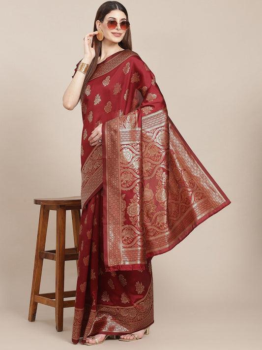 KSUT (House of Varanga) Pink Zari Woven Banarasi Silk Saree With Blouse Piece