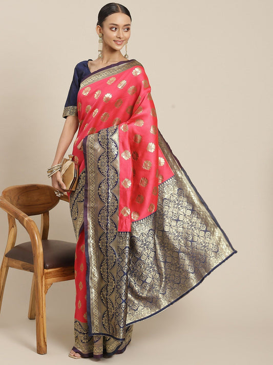 KSUT (House of Varanga) Pink & Blue Banarasi Silk Saree With Blouse Piece