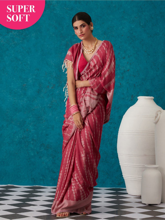 Likha Pink Liva Jacquard Textured Lite Saree With Unstitched Blouse LIKSAR26 (Free Size)