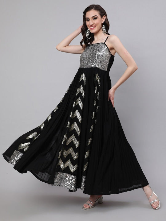 AKS Couture Embellished Sleeveless Georgette Maxi Dress