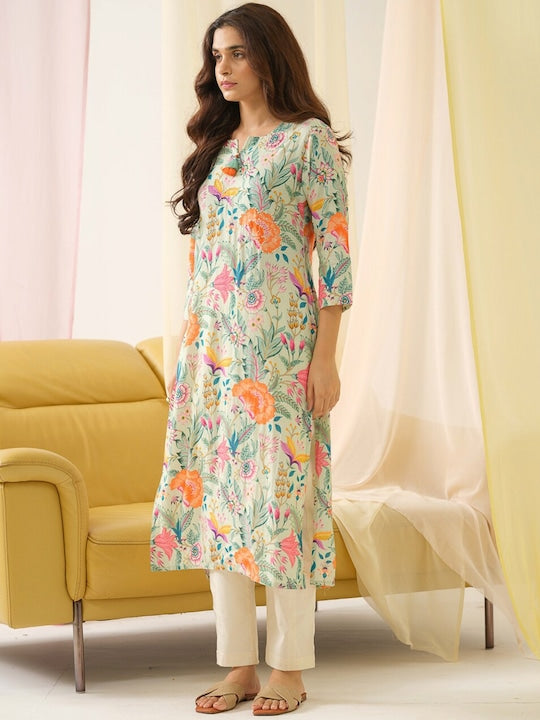 Sangria Floral Printed Straight Kurta