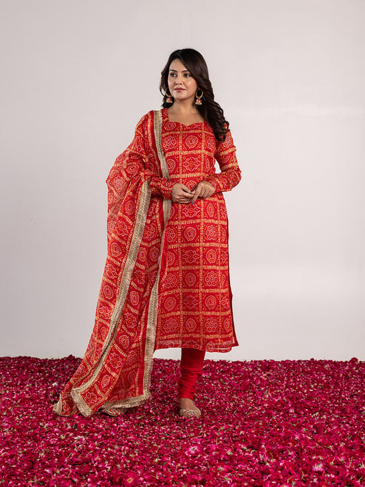 ONEWE INDIA Mati Kurta with Churidar & Dupatta (Set of 3)
