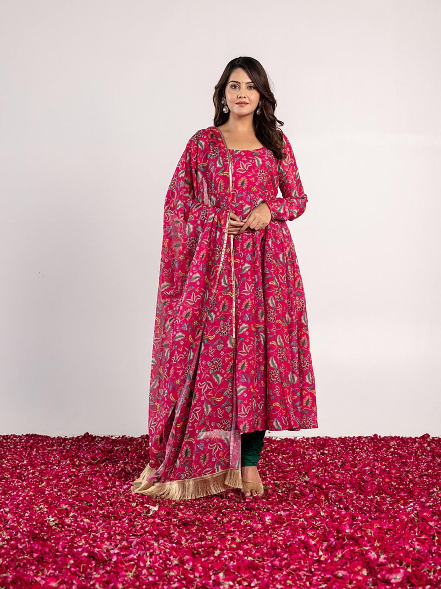 ONEWE INDIA Veda Anarkali Kurta with Churidar & Dupatta (Set of 3)