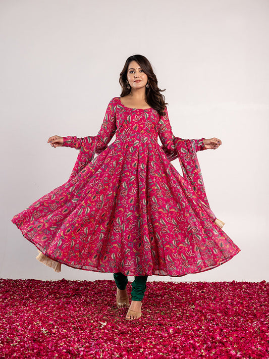ONEWE INDIA Veda Anarkali Kurta with Churidar & Dupatta (Set of 3)