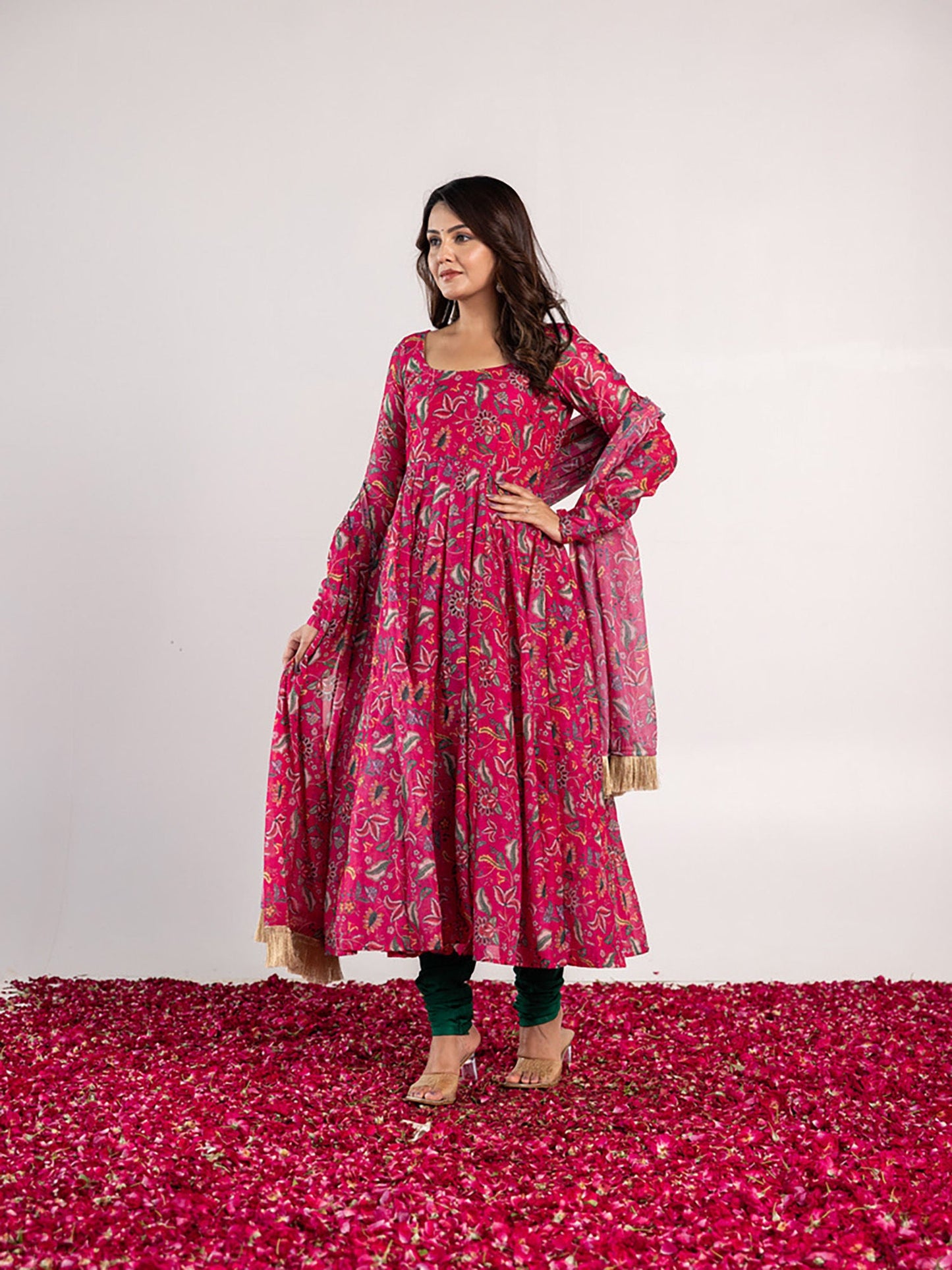 ONEWE INDIA Veda Anarkali Kurta with Churidar & Dupatta (Set of 3)