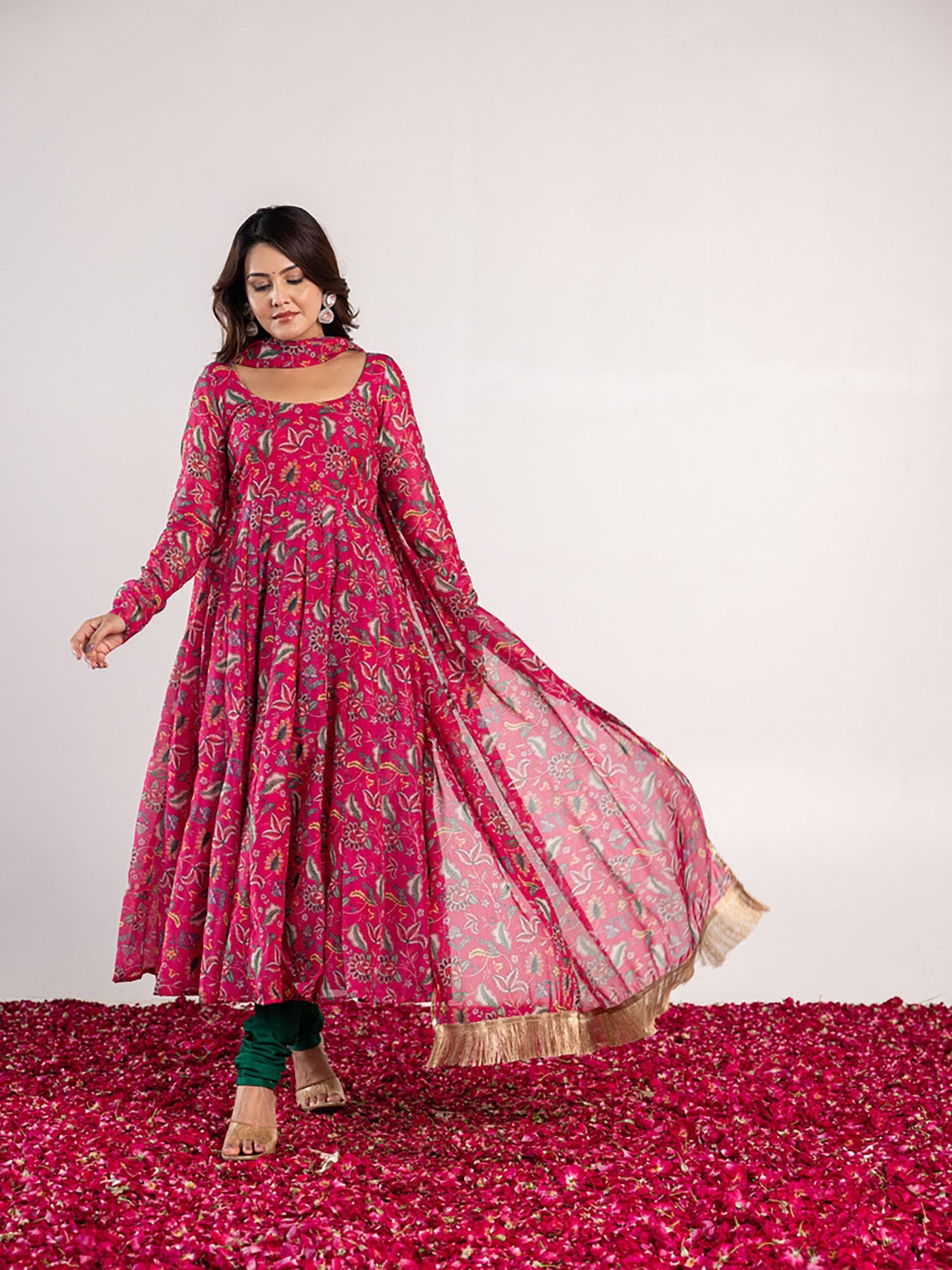 ONEWE INDIA Veda Anarkali Kurta with Churidar & Dupatta (Set of 3)